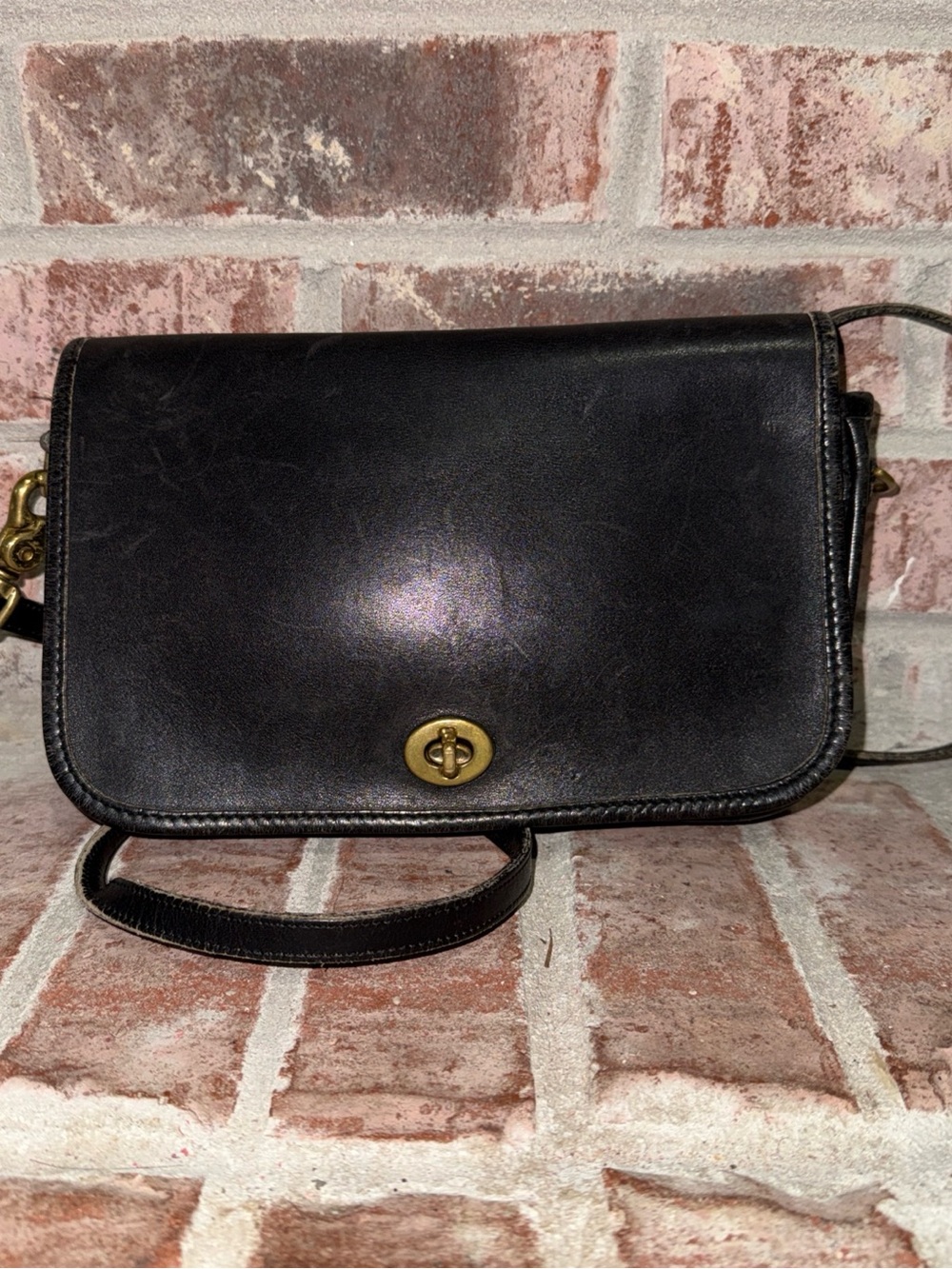 Coach Black Leather Turn-Lock Crossbody Bag